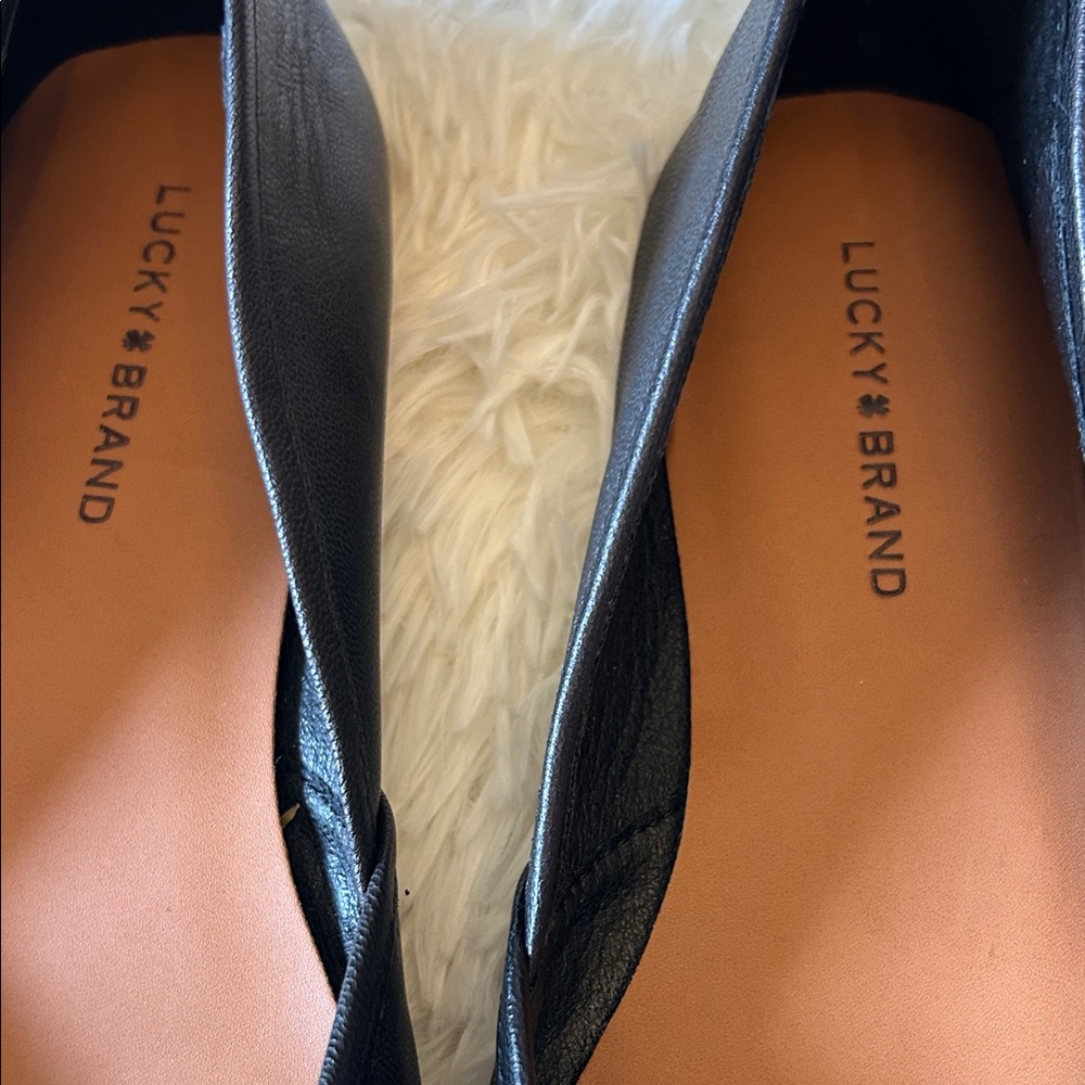 Lucky Brand Black Leather Square-Toe Ballet Flats - Picture 3 of 14
